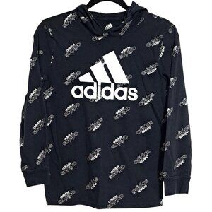 Adidas Kids Black Hoodie With Logo Print Size M (10/12) 100% Cotton